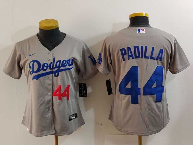 Womens Los Angeles Dodgers #44 Vicente Padilla Number Grey Cool Base Stitched Jersey